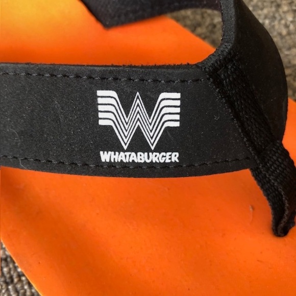 Neat Feet Orange & Black Flip Flops With Dr Pepper & What-A-Burger Logos Size L - Picture 7 of 10